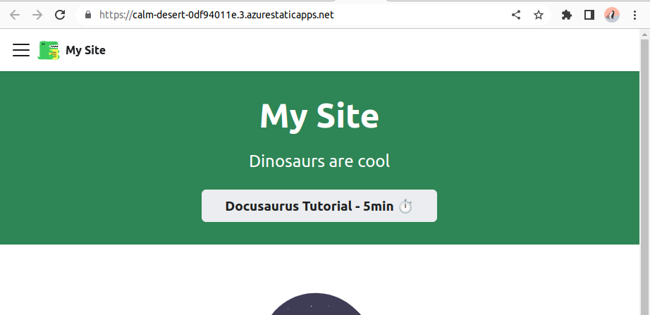 Deployed Docusaurus app is being served from the static web app url